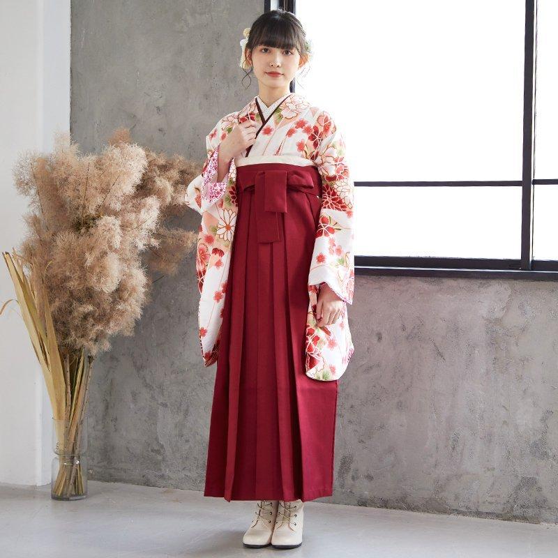 袴 レンタル 小学生 白・赤 矢羽根に牡丹(G556) 卒業式 女の子 
