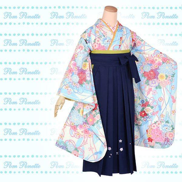 pom ponette（ポンポネット） 袴 レンタル 小学生 水色×薄黄 矢羽に花