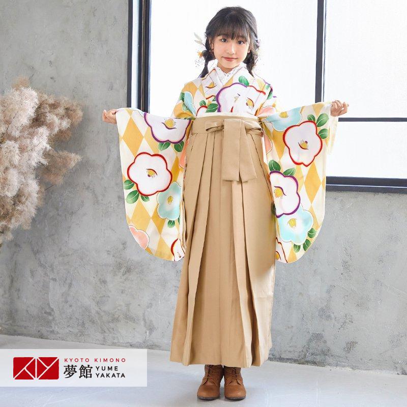 袴 レンタル 小学生 薄金茶 ダイヤに椿 卒業式 女の子 ジュニア AG184