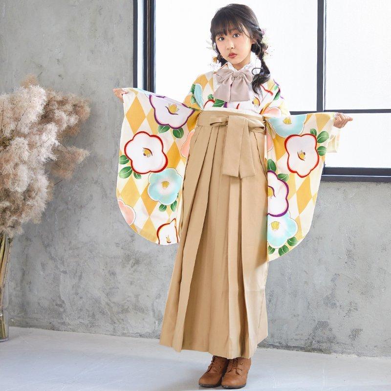 袴 レンタル 小学生 薄金茶 ダイヤに椿 卒業式 女の子 ジュニア AG184