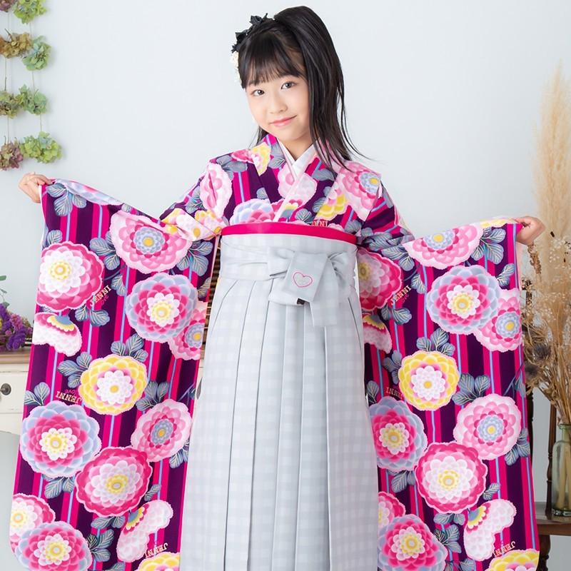 袴 レンタル 小学生 ジェニーラブ JENNI love 紫×ピンク 縦縞に菊尽し