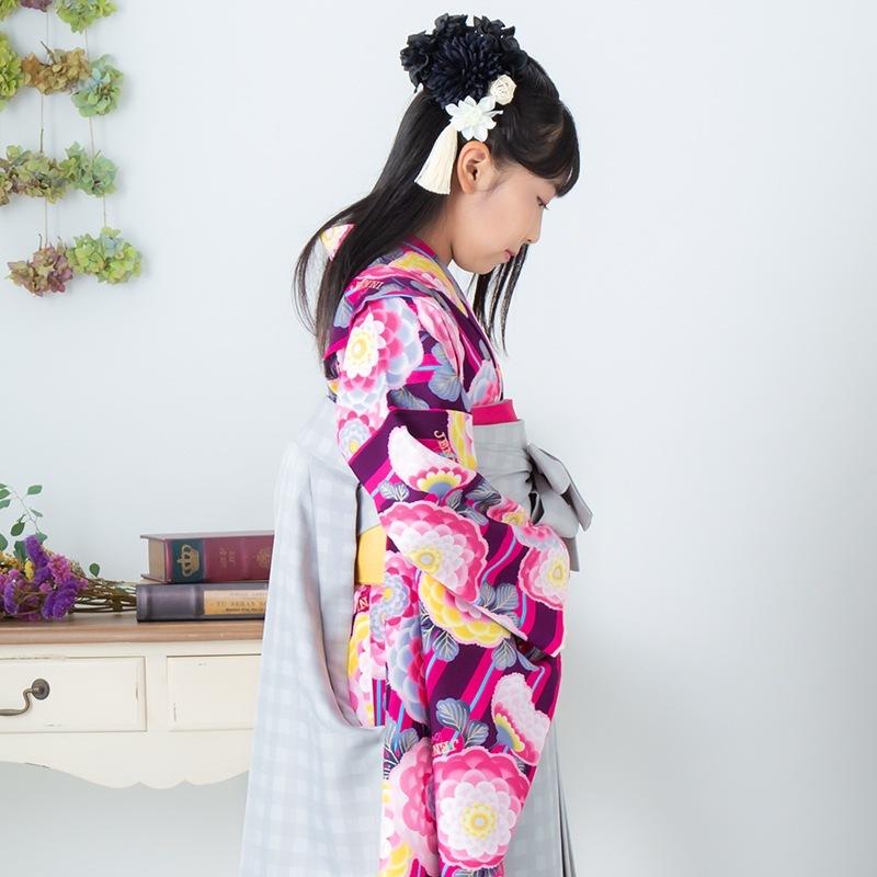 袴 レンタル 小学生 ジェニーラブ JENNI love 紫×ピンク 縦縞に菊尽し