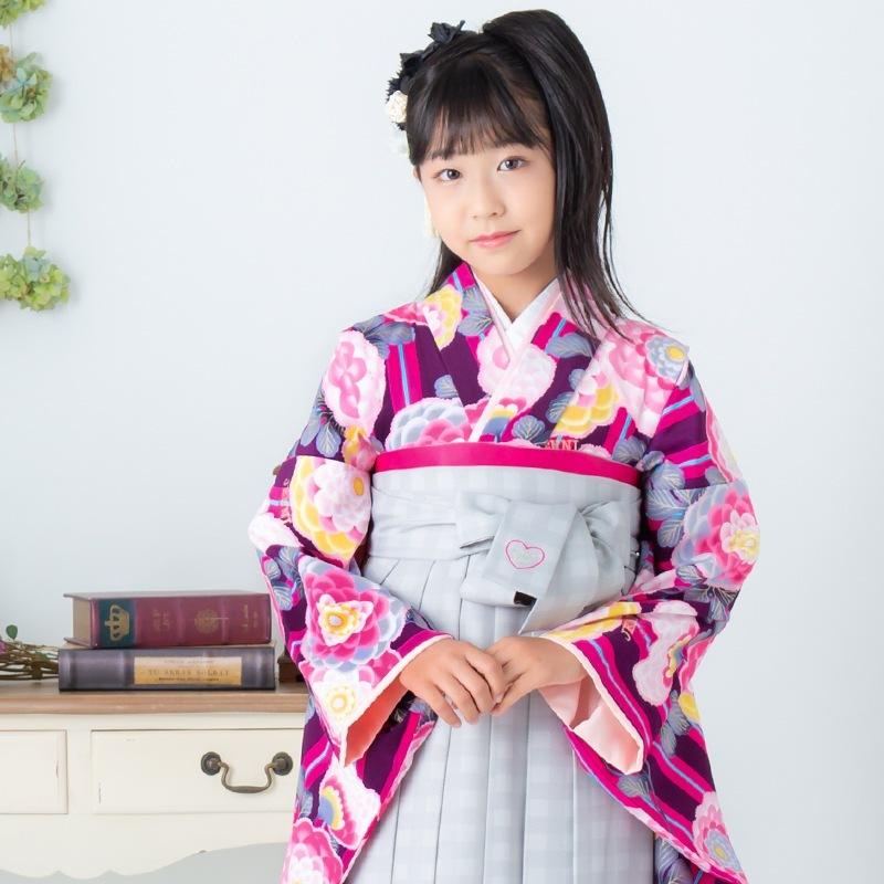 袴 レンタル 小学生 ジェニーラブ JENNI love 紫×ピンク 縦縞に菊尽し