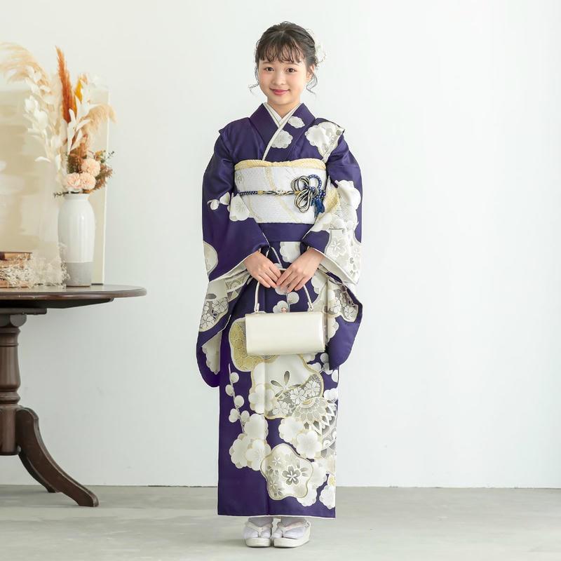 ジュニア振袖 レンタル 花紺 白梅 小学生 中学生 十三参り 結婚式 フル