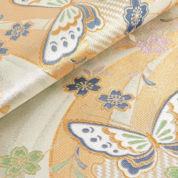 帯 レンタル 正絹 振袖用帯 金銀 波紋に蝶と桜 B1530 レンタル