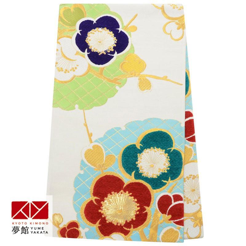 帯 レンタル 振袖用帯 白 雪輪に梅 B1811