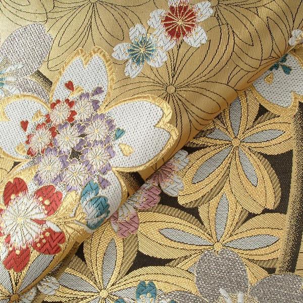 帯 レンタル 正絹 振袖用帯 金 流線に桜 B227 : 京都着物レンタル夢館