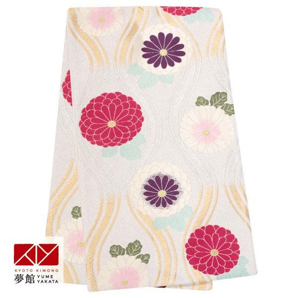 帯 レンタル 正絹 振袖用帯 銀 立涌に菊 B709