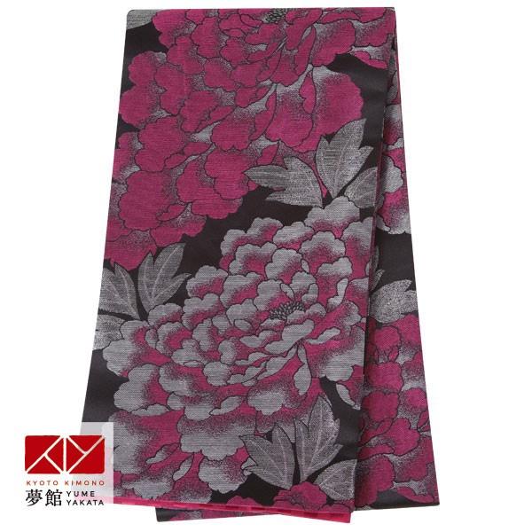 帯 レンタル H 振袖用帯 黒ピンク 大輪の牡丹 B821