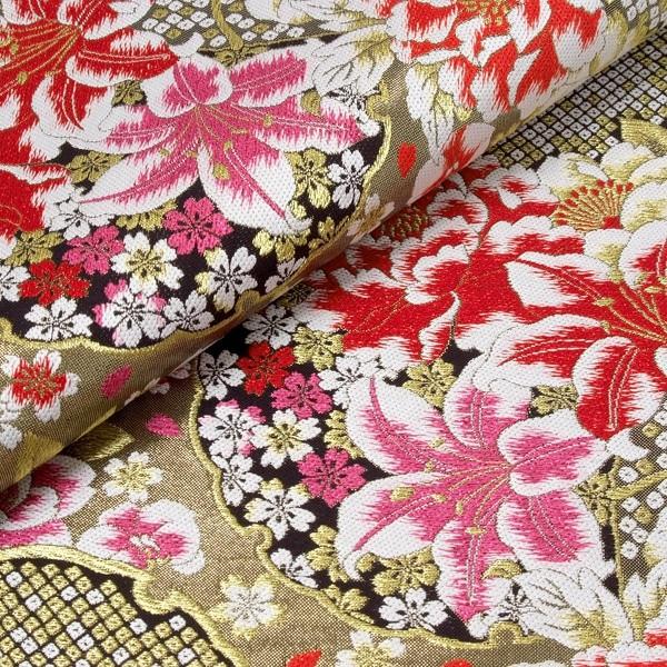 帯 レンタル 正絹 振袖用帯 金 牡丹と百合に雪輪と竹 B928 : 京都着物