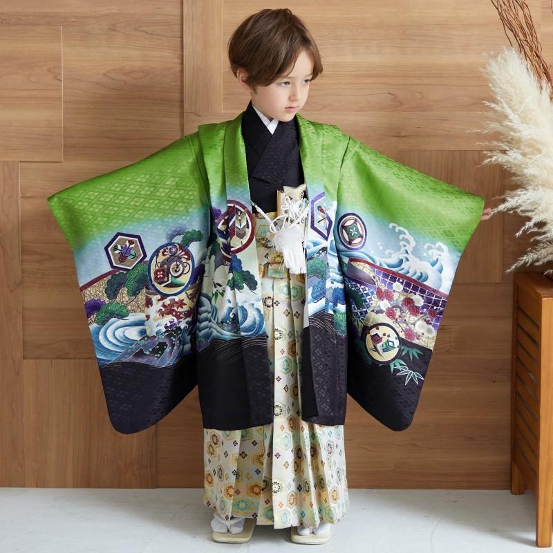 753 七五三 着物 レンタル 5歳 男の子 緑 鷹に波と菱格子 端午の 753 七五三 着物 レンタル 5歳 男の子 緑 鷹に波と菱格子 端午の