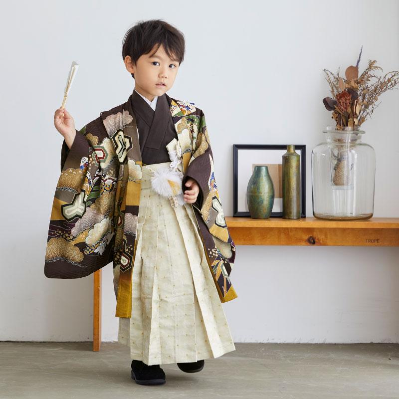 乙葉　5歳　七五三 七五三 着物 レンタル 753 5歳 男の子 乙葉 ブランド着物 茶×金茶 鷹に