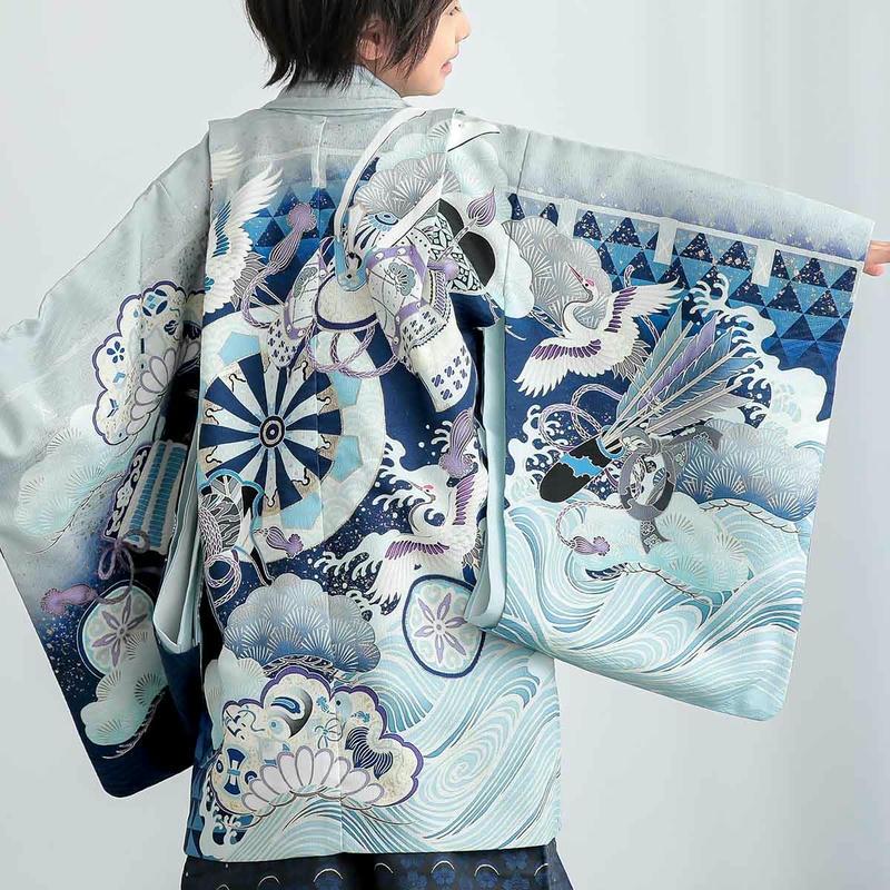 七五三 着物 レンタル 753 5歳 男の子 乙葉 ブランド着物 水色 兜に