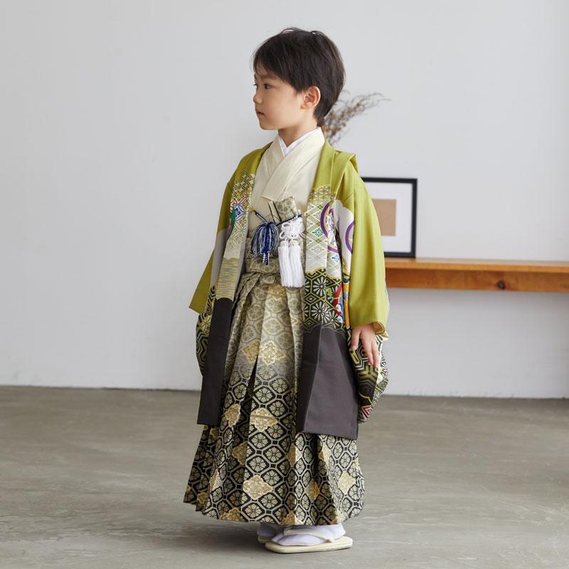 七五三 着物 レンタル 753 5歳 男の子 式部浪漫 ブランド着物 ヒワ×黒
