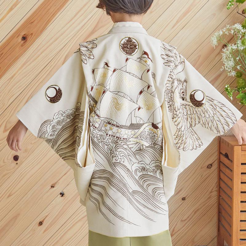 七五三 着物 レンタル 753 5歳 男の子 九重 ブランド着物 ベージュ波に