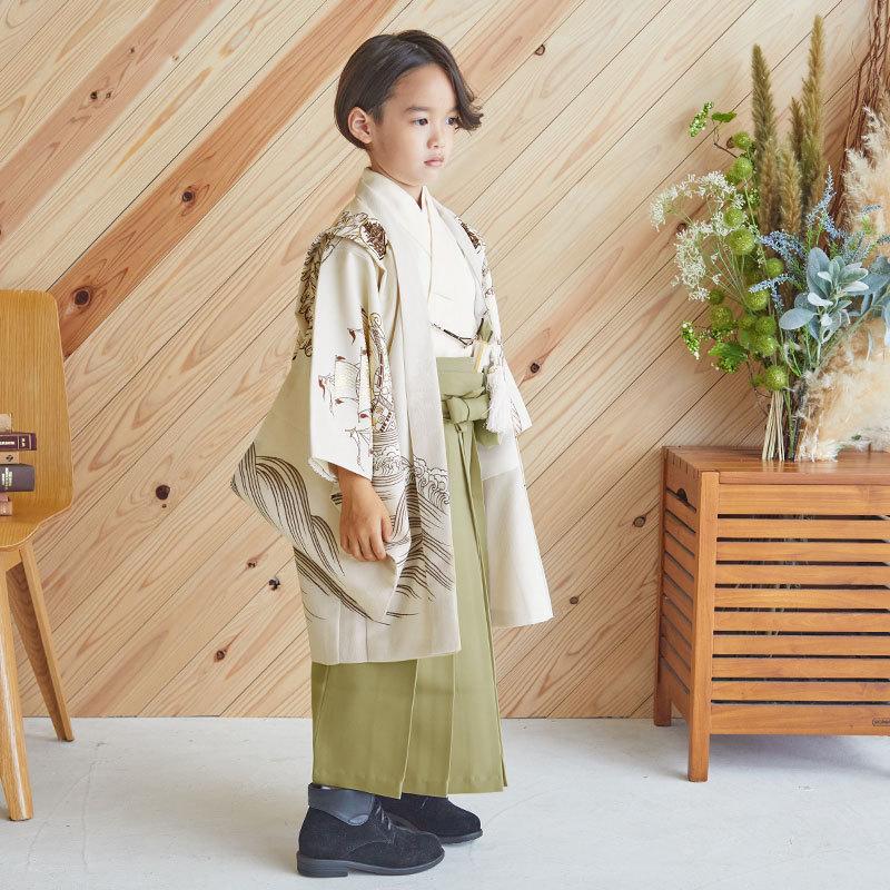 七五三 着物 レンタル 753 5歳 男の子 九重 ブランド着物 ベージュ波に