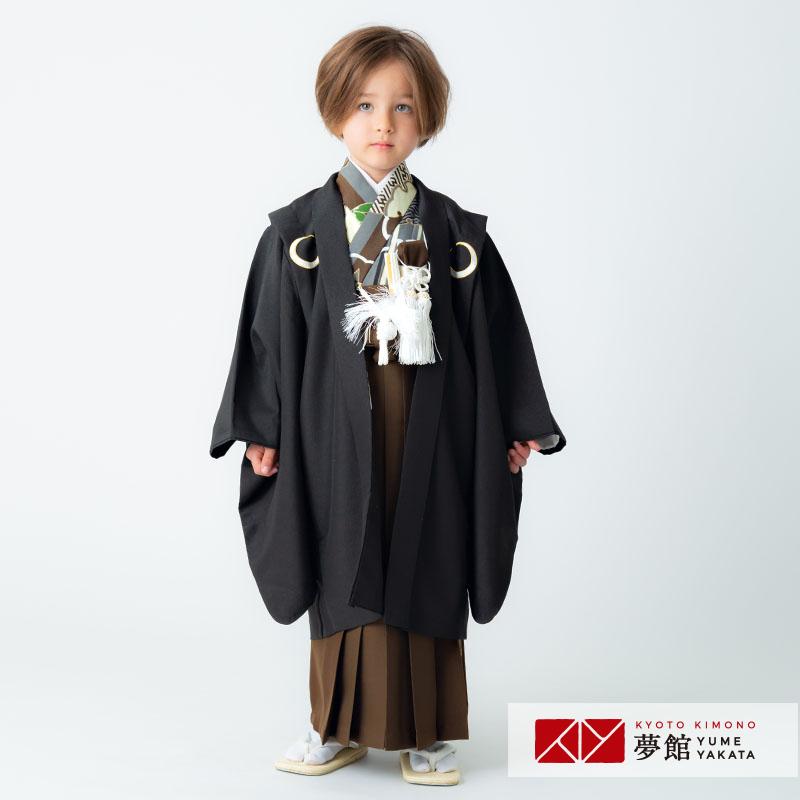 男児 七五三 5歳 男の子 お宮参り 着物 袴 小物セット 紋付 鷹 黒 金