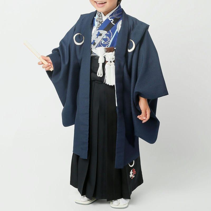七五三 着物 レンタル 753 5歳 男の子 紺月輪×黒刺繍 端午の節句