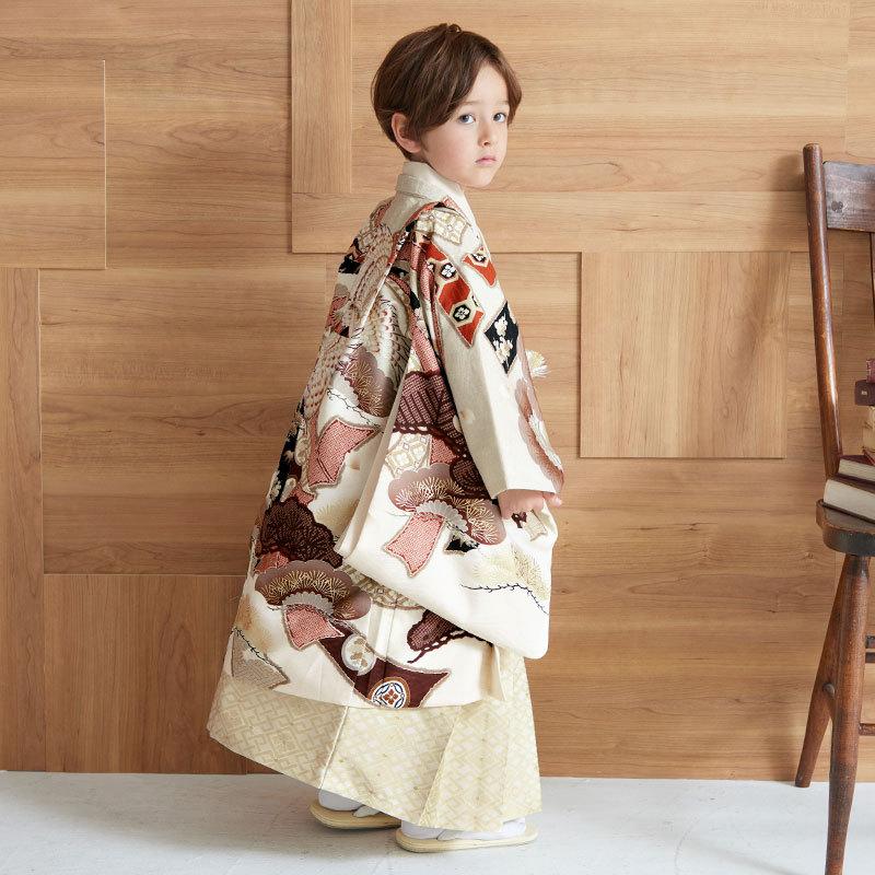 子供用 七五三 和装 ベージュ　5歳 七五三 着物 レンタル 753 5歳 男の子 華徒然 ブランド着物 ベージュ