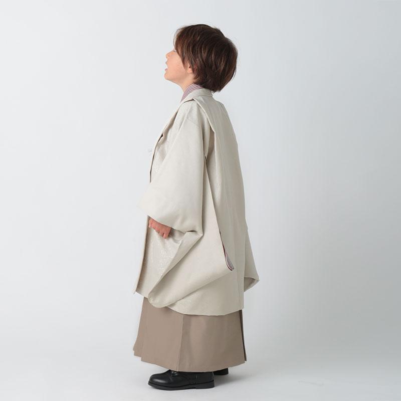 七五三 着物 レンタル 753 5歳 男の子 クリーム・赤縞×ベージュ無地