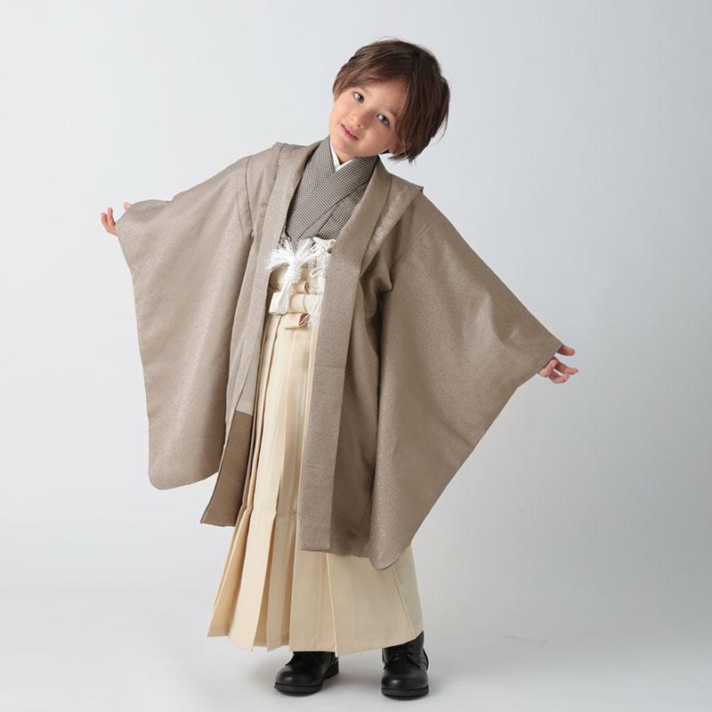 七五三 着物 レンタル 753 5歳 男の子 サンドベージュ・茶格子