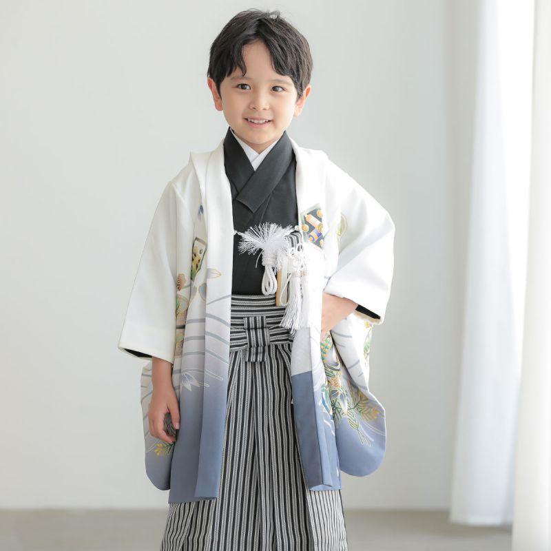 七五三 着物 レンタル 753 5歳 男の子 式部浪漫 ブランド着物 白兜に波