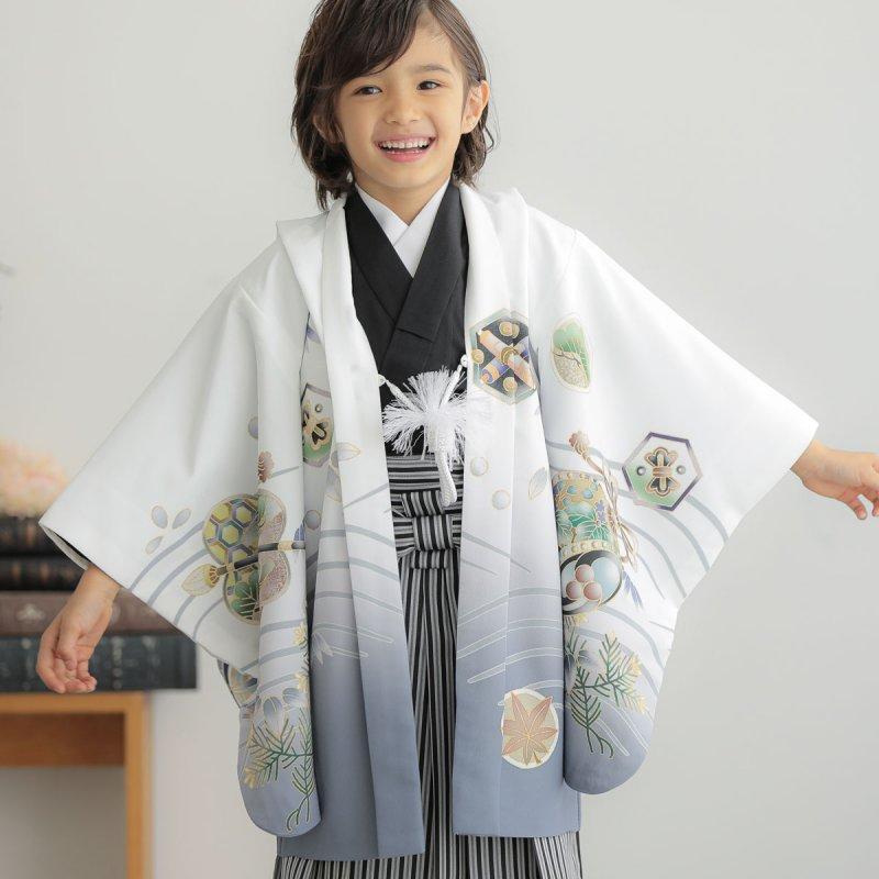 式部浪漫ブランド白地☆５歳男の子　七五三フルセット 七五三 着物 レンタル 753 5歳 男の子 式部浪漫 ブランド着物 白鷹に波