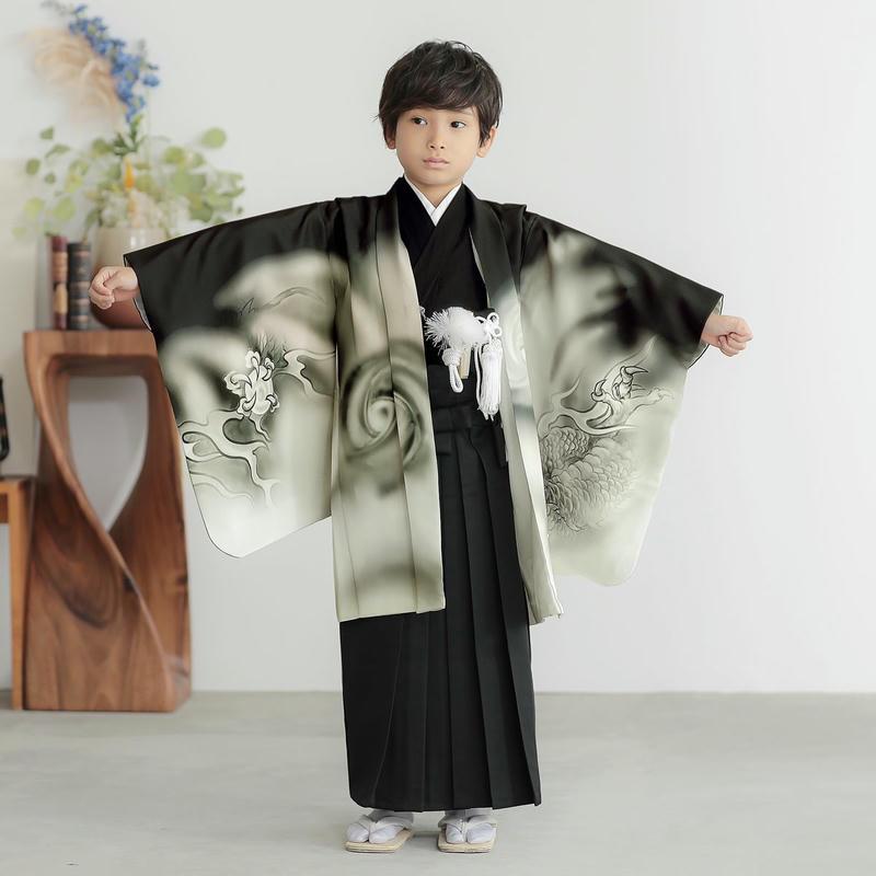 七五三 着物 レンタル 753 5歳 男の子 黒 墨絵龍×黒 端午の節句 こども