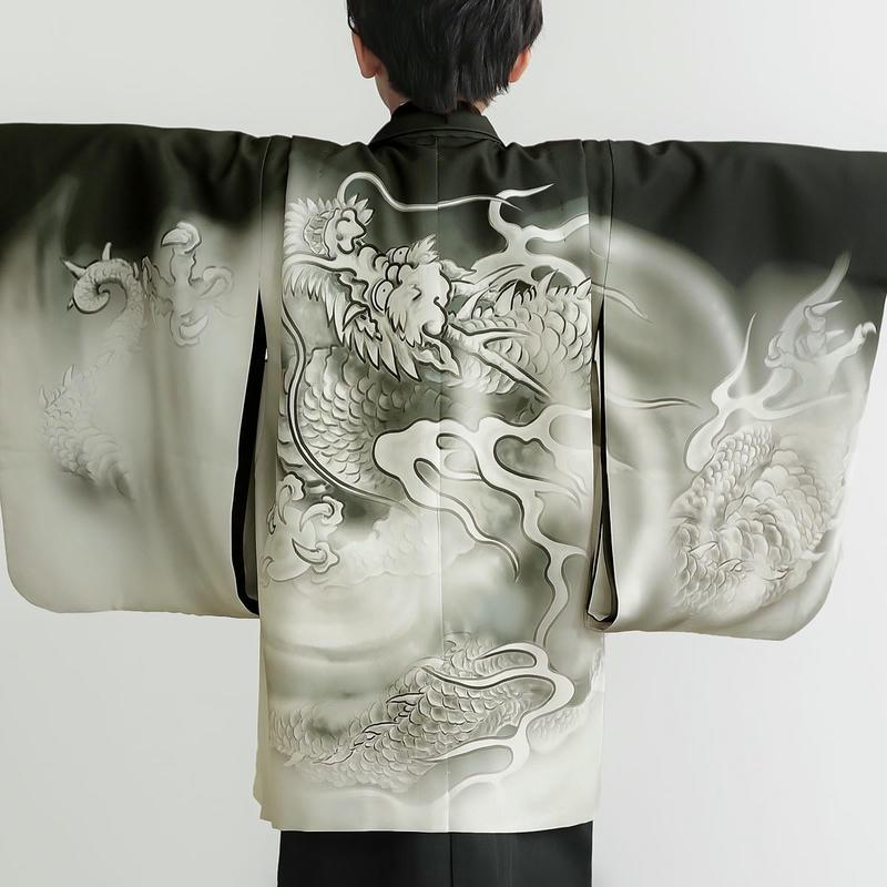 七五三 着物 レンタル 753 5歳 男の子 黒 墨絵龍×黒 端午の節句 こども