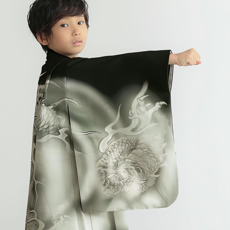 七五三 着物 レンタル 753 5歳 男の子 黒 墨絵龍×黒 端午の節句 こども