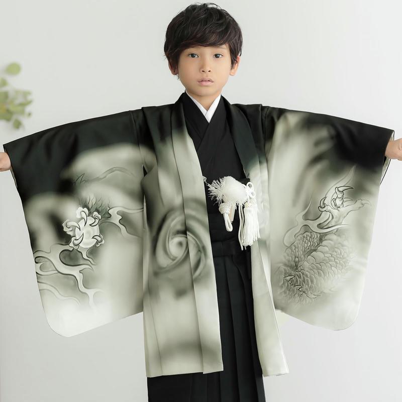 七五三 着物 レンタル 753 5歳 男の子 黒 墨絵龍×黒 端午の節句 こども