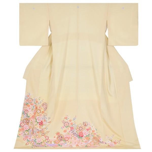 色留袖 レンタル 袷 クリーム色 裏鏡に花(E220) 対応身長155〜164cm  結婚式 叙勲 ホテル・式場への直送OK E219の画像