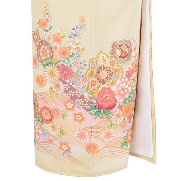 色留袖 レンタル 袷 クリーム色 裏鏡に花(E220) 対応身長155〜164cm  結婚式 叙勲 ホテル・式場への直送OK E219の画像