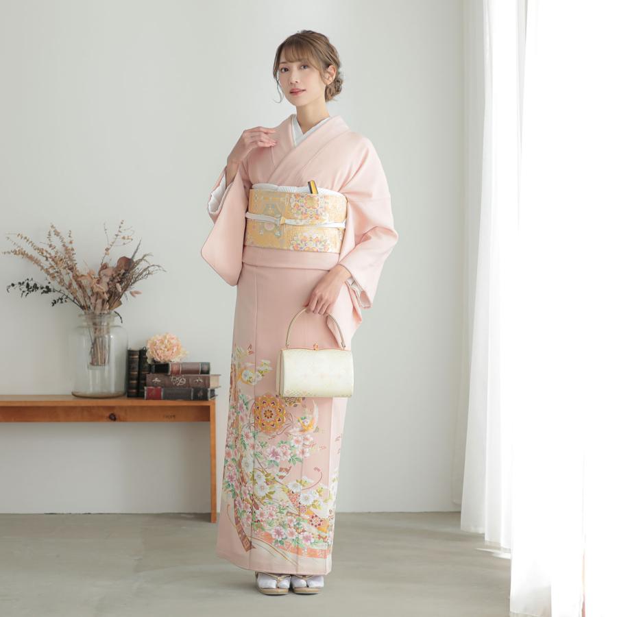 色留袖 レンタル 袷 ピンク 華紋に鶴と蔓帯 対応身長147〜160cm 結婚式 