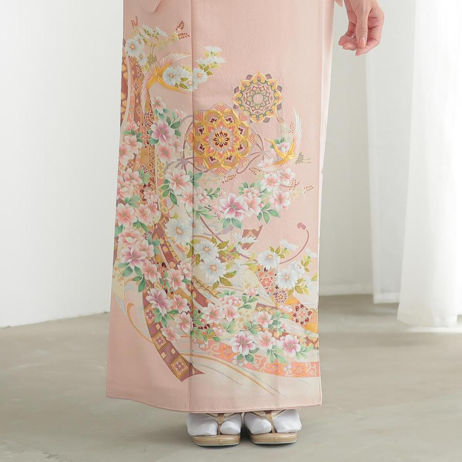 色留袖 レンタル 袷 ピンク 華紋に鶴と蔓帯 対応身長147〜160cm 結婚式 
