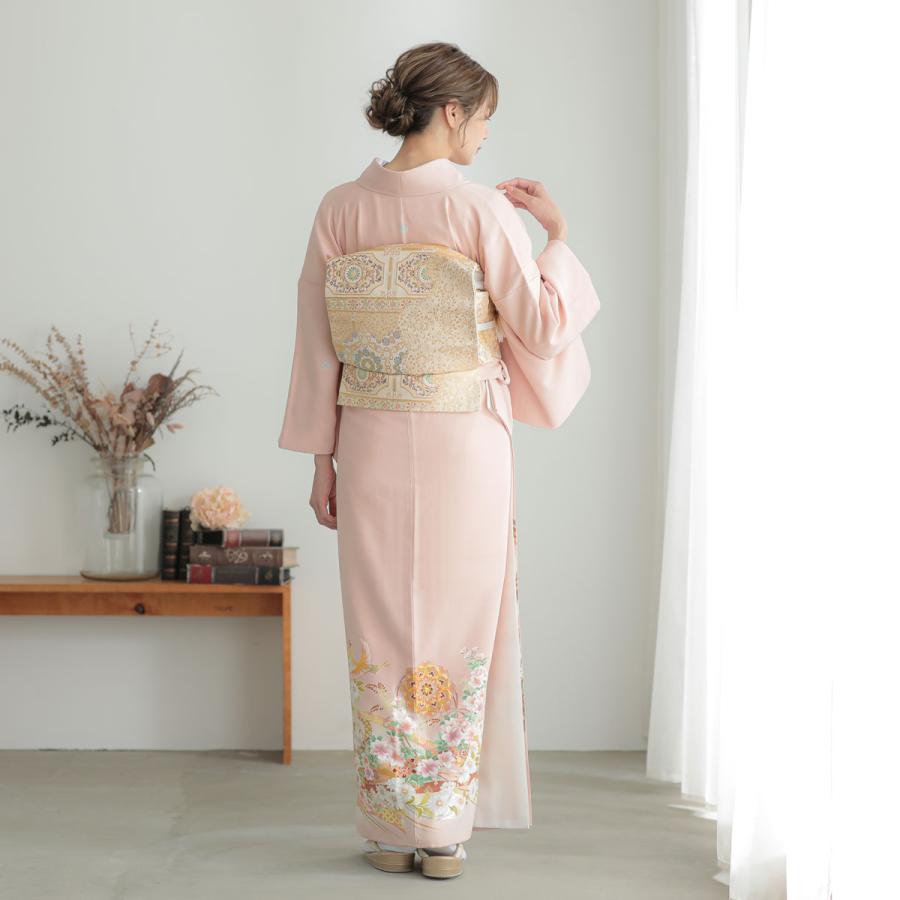 色留袖 レンタル 袷 ピンク 華紋に鶴と蔓帯 対応身長147〜160cm 結婚式