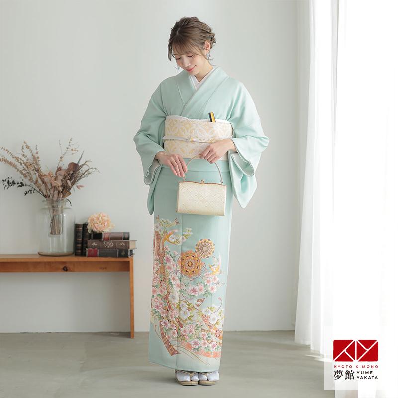 色留袖 レンタル 袷 水色 華紋に鶴と蔓帯 対応身長155〜164cm 結婚式 