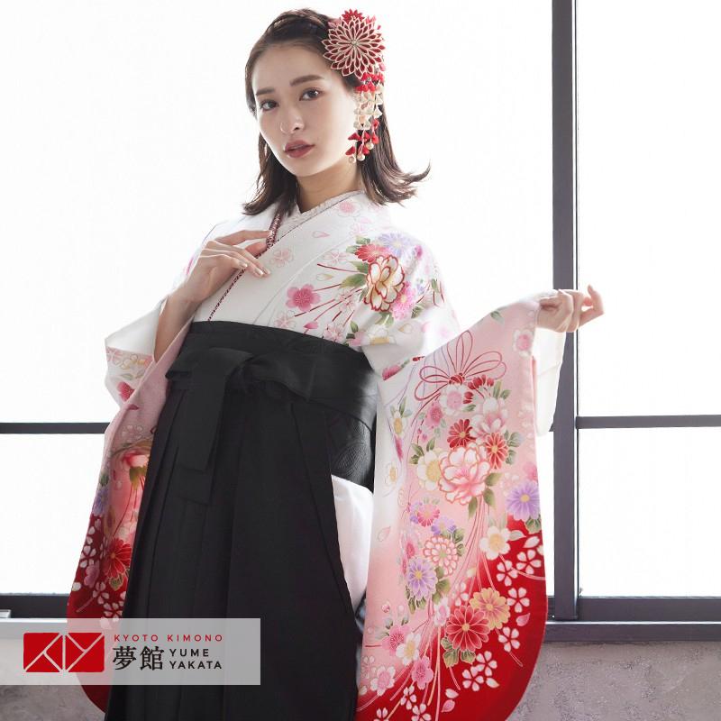 卒業式 袴 セット レンタル 大学 大人 レディース 白ピンクブーケ柄(G804) 女の子 二尺袖 貸衣装  往復送料無料
