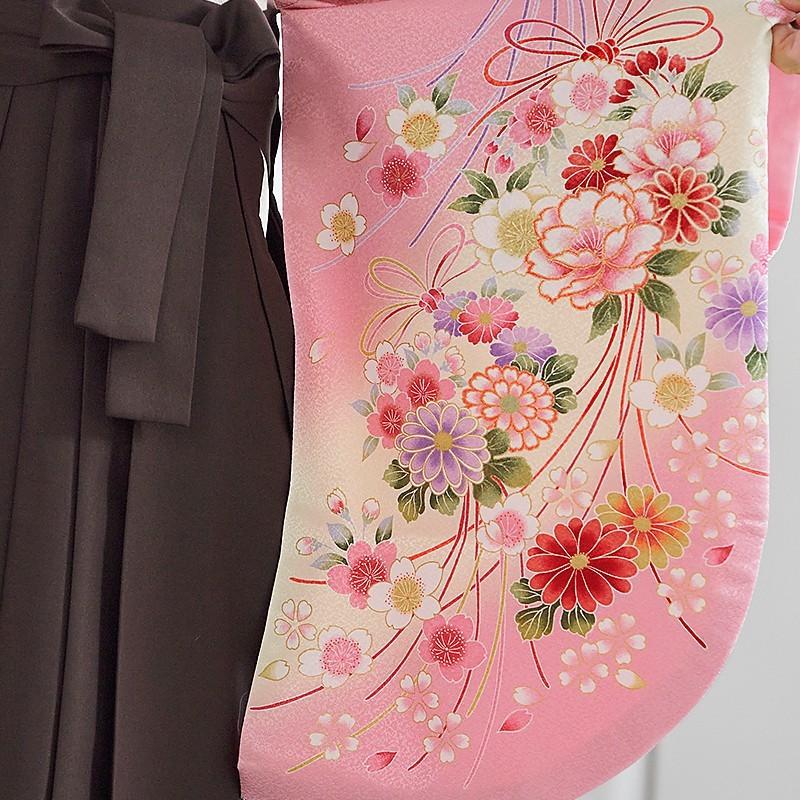 袴レンタル 卒業式 袴セット 大学生 ピンクブーケ柄 謝恩会 女の子 二尺袖 貸衣装 G186 卒業式 大学生 謝恩会