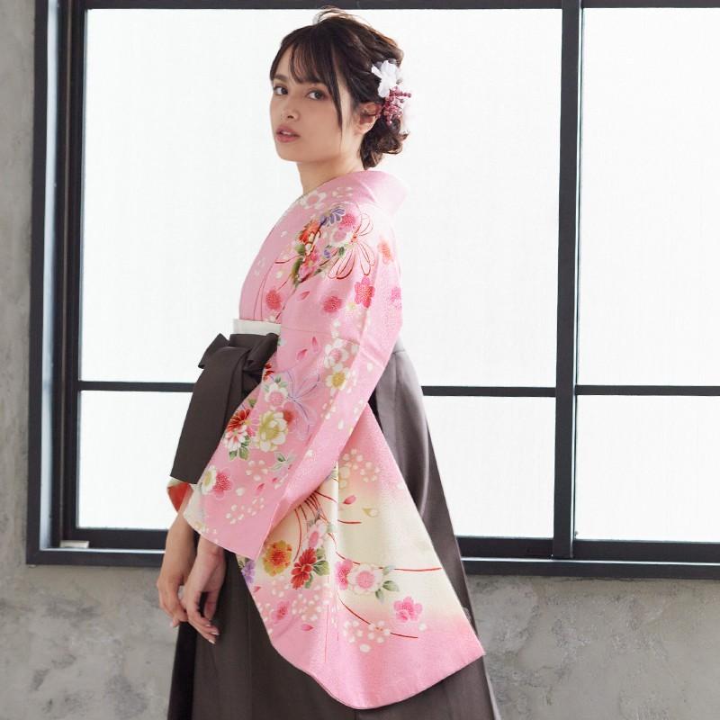 袴レンタル 卒業式 袴セット 大学生 ピンクブーケ柄 謝恩会 女の子 二尺袖 貸衣装 G186 卒業式 大学生 謝恩会