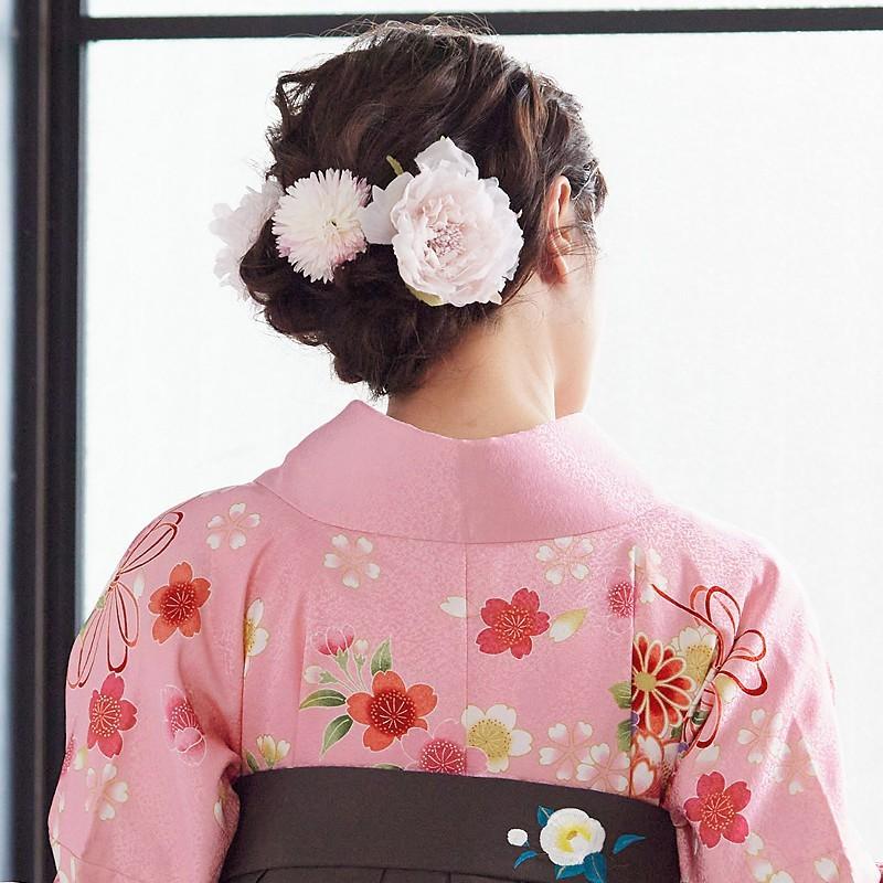 袴レンタル 卒業式 袴セット 大学生 ピンクブーケ柄 謝恩会 女の子 二尺袖 貸衣装 G186 卒業式 大学生 謝恩会