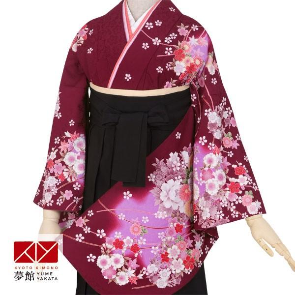 二尺袖袴セール開催中 袴レンタル 卒業式 袴セット 大学生 刺繍 エンジ牡丹に菊と桜 謝恩会 女の子 二尺袖 貸衣装 G363