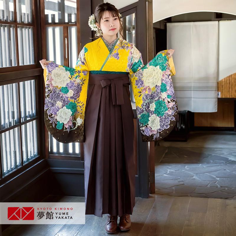 袴 レンタル 卒業式 アンアン 刺繍 黄 黒ローズクイーン 大学 謝恩会 女の子 袴セット 二尺袖 貸衣装 G512 G512 京都着物レンタル夢館 通販 Yahoo ショッピング
