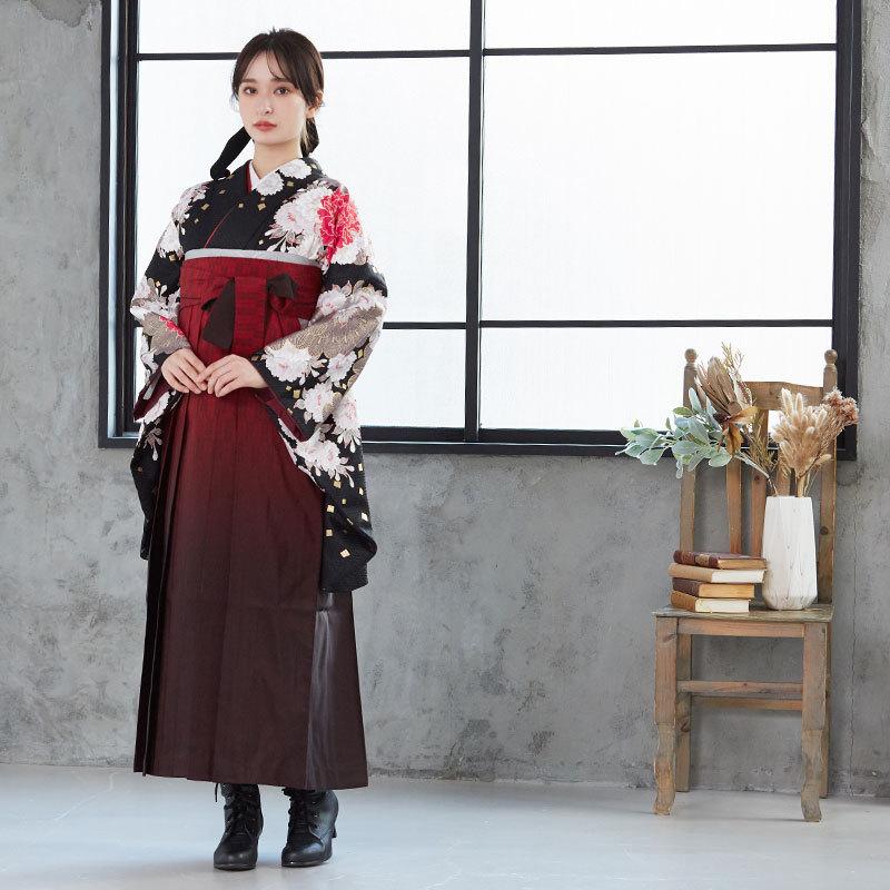 袴レンタル 卒業式 袴セット 大学生 ジャパンスタイル 黒松牡丹に八重桜 謝恩会 女の子 二尺袖 貸衣装 G530 ジャパンスタイル 卒業式 大学生 謝恩会