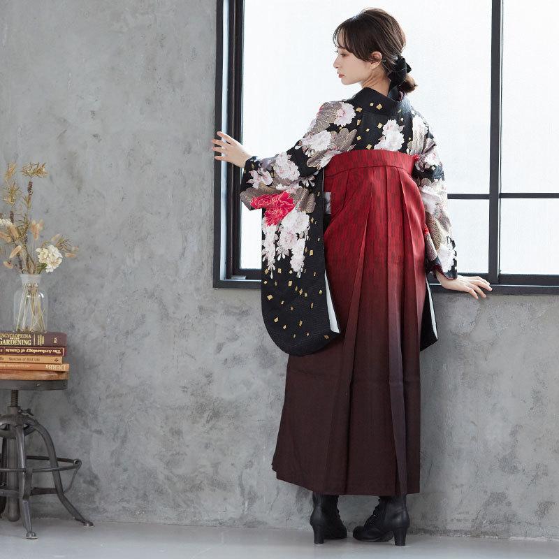 袴レンタル 卒業式 袴セット 大学生 ジャパンスタイル 黒松牡丹に八重桜 謝恩会 女の子 二尺袖 貸衣装 G530 ジャパンスタイル 卒業式 大学生 謝恩会