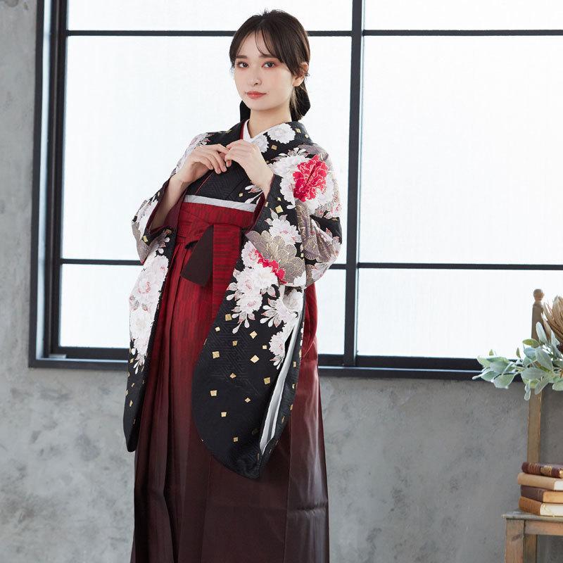 袴レンタル 卒業式 袴セット 大学生 ジャパンスタイル 黒松牡丹に八重桜 謝恩会 女の子 二尺袖 貸衣装 G530 ジャパンスタイル 卒業式 大学生 謝恩会