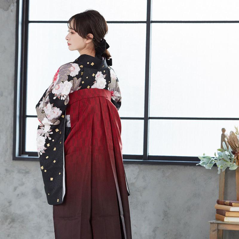 袴レンタル 卒業式 袴セット 大学生 ジャパンスタイル 黒松牡丹に八重桜 謝恩会 女の子 二尺袖 貸衣装 G530 ジャパンスタイル 卒業式 大学生 謝恩会