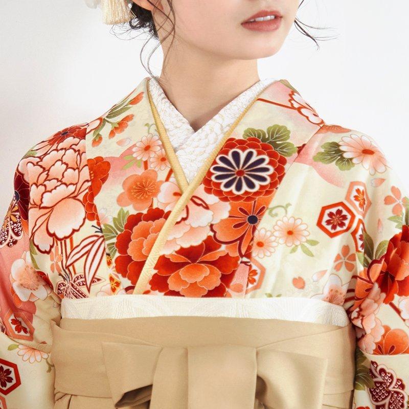 袴レンタル 卒業式 袴セット 大学生 クリーム雪輪花くす玉(A042)(G870) 謝恩会 女の子 二尺袖 貸衣装 G642 卒業式 大学生 謝恩会