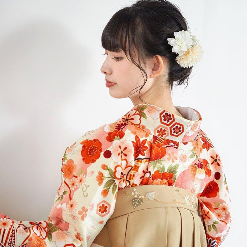 袴レンタル 卒業式 袴セット 大学生 クリーム雪輪花くす玉(A042)(G870) 謝恩会 女の子 二尺袖 貸衣装 G642 卒業式 大学生 謝恩会