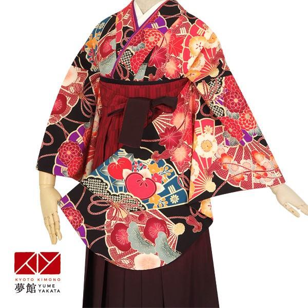 二尺袖袴セール開催中 袴レンタル 卒業式 袴セット 大学生 九重 黒花扇 謝恩会 女の子 二尺袖 貸衣装 G813